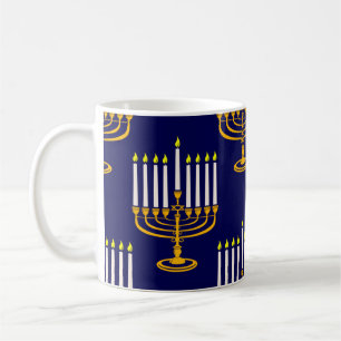 blå menorah hanukkah jewant print kaffemugg