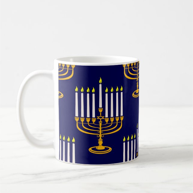 blå menorah hanukkah jewant print kaffemugg (Vänster)