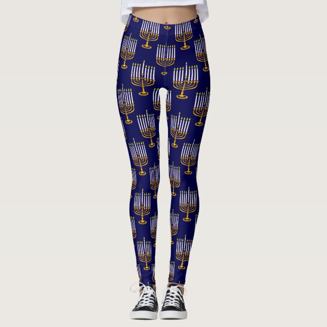 blå menorah hanukkah jewant print leggings (Framsida)
