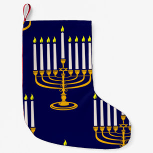 blå menorah hanukkah jewant print liten julstrumpa