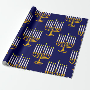 blå menorah hanukkah jewant print presentpapper