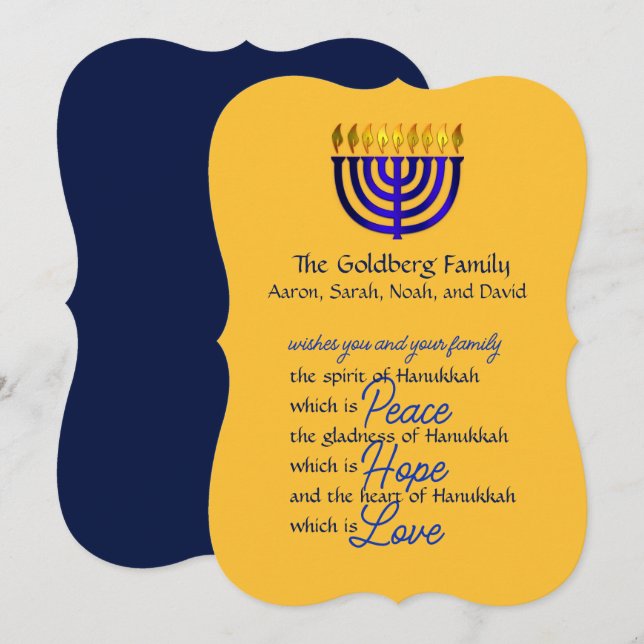 Blå Menorah Hanukkah-kort Julkort (Fram/baksida)