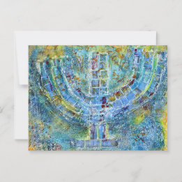 Blå Menorah Julkort Vykort