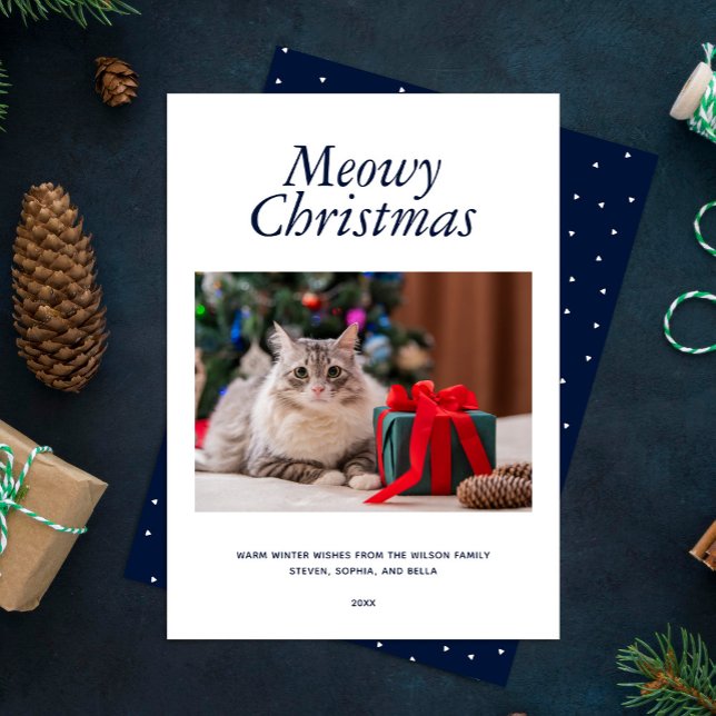 Blå "Meowy jul"-Personlig Foto Julkort (Skapare uppladdad)