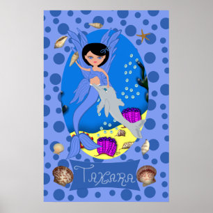 Blå merfaery- och delfinutskrift poster