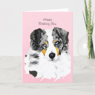 Blå Merle Aussie Grattis på födelsedagen Mamma-kor Kort