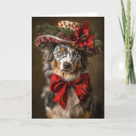 Blå Merle Aussie Jul Viktoriansk Hund Helgkort