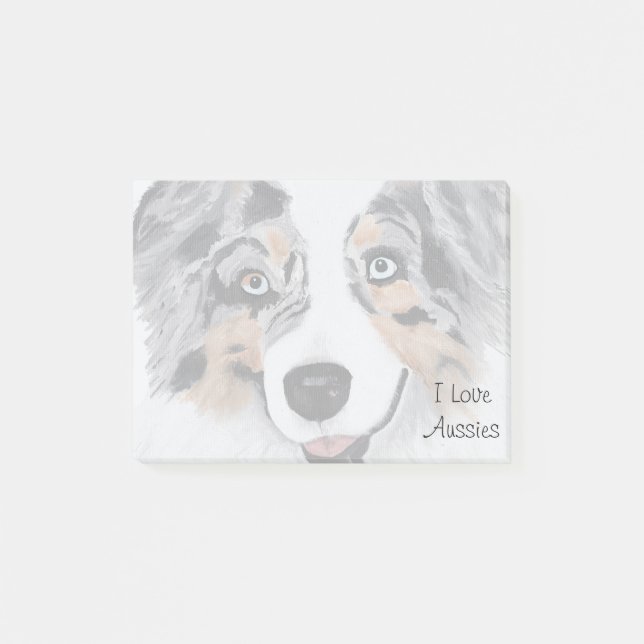 Blå Merle Australian shepherd 50 Sticky Notes Post-it Block (Framsida)