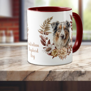 Blå Merle Australian shepherd Hund Höstkrans Mugg