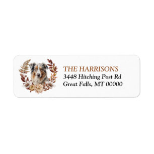 Blå Merle Australian shepherd Hund Höstkrans Returadress Etikett