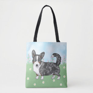 Blå Merle Cardigan Welsh Corgi Flowers Tygkasse