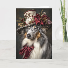 Blå Merle Collie Jul Elegant Viktoriansk Hund Helgkort