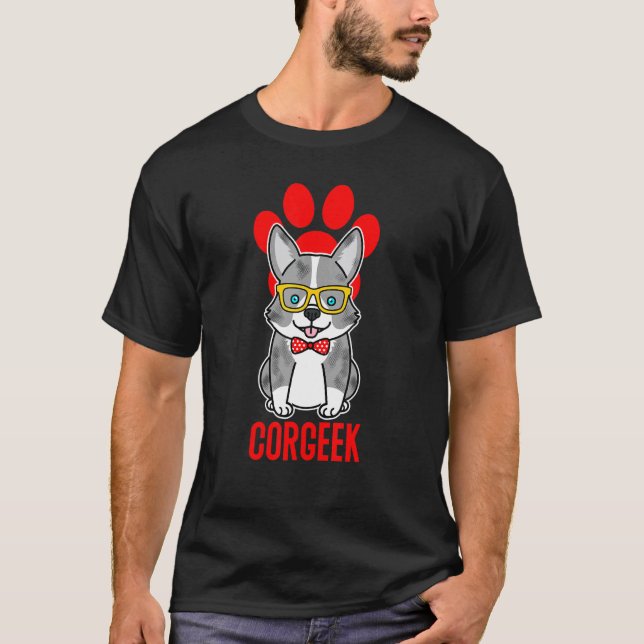 Blå Merle Corgi Corgeek Grafik T Shirt (Framsida)