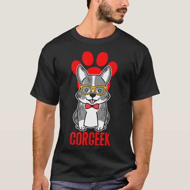 Blå Merle Corgi Corgeek Grafik   T Shirt (Framsida)