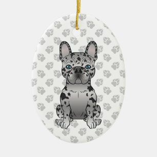Blå merle-Fransk Bulldog Frenchie Cute Hund & Text Julgransprydnad Keramik
