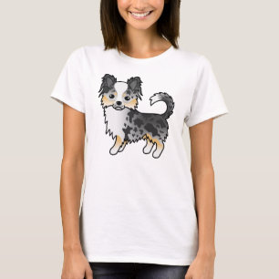 Blå Merle Långhårig Chihuahua Söt Tecknad Hund T Shirt
