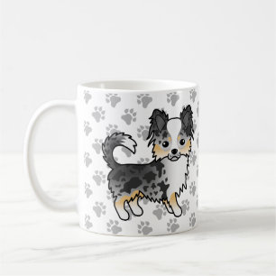 Blå Merle Långhårig Chihuahua Tecknad Hund & Tassa Kaffemugg
