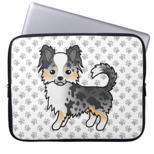 Blå Merle Långpälsad Chihuahua Tecknad Hund & Tass Laptop Fodral