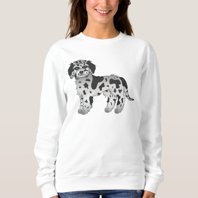 Blå Merle Mini Goldendoodle Söt Tecknad Hund T Shirt (Framsida)