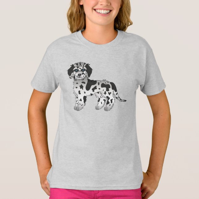 Blå Merle Mini Goldendoodle Söt Tecknad Hund T Shirt (Framsida)