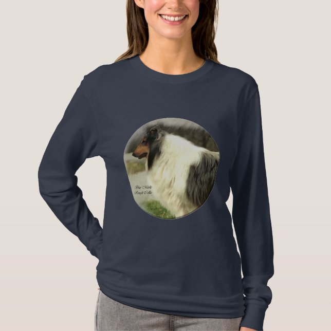 Blå Merle Rough Collie Art Gifts T Shirt (Framsida)
