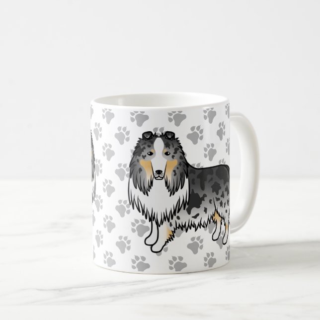 Blå Merle Rough Collie Söt Tecknad Hund & Tassar Kaffemugg (Framsida höger)