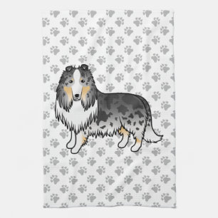 Blå Merle Rough Collie Söt Tecknad Hund & Tassar Kökshandduk