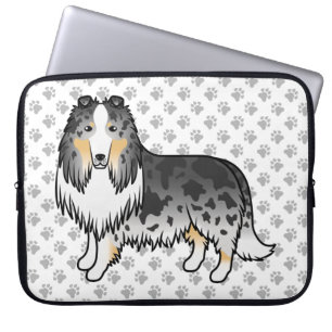 Blå Merle Rough Collie Söt Tecknad Hund & Tassar Laptop Fodral