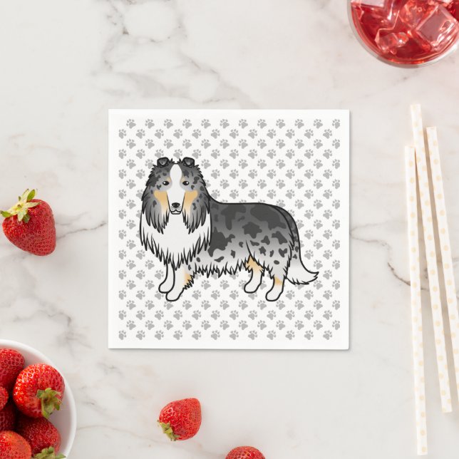 Blå Merle Rough Collie Söt Tecknad Hund & Tassar Pappersservett (Insitu)