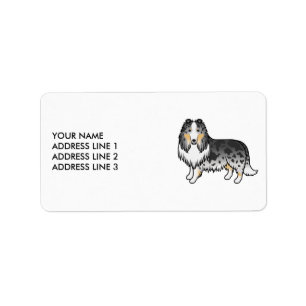 Blå Merle Rough Collie Söt Tecknad Hund & Text Adressetikett