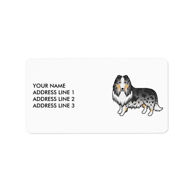 Blå Merle Rough Collie Söt Tecknad Hund & Text Adressetikett (Framsidan)