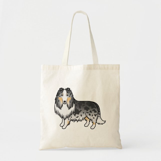 Blå Merle Rough Collie Söt Tecknad Hund Tygkasse (Framsidan)
