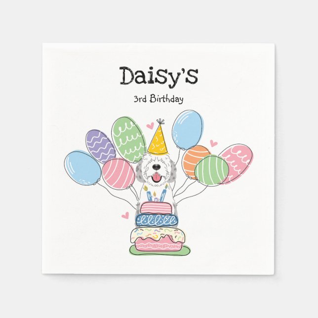 Blå Merle Sheepadoodle Födelsedagsfest Papper Pappersservett (Framsidan)