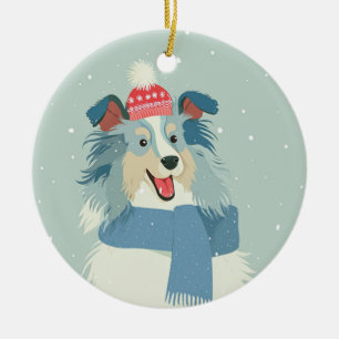 Blå Merle Sheltie Julgransprydnad Keramik