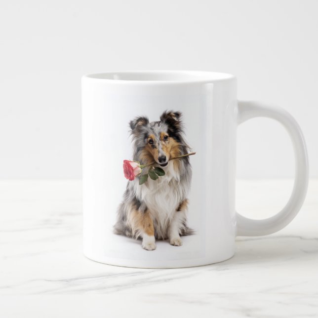 Blå Merle Sheltie Kärlek Jumbo Mugg (Höger)