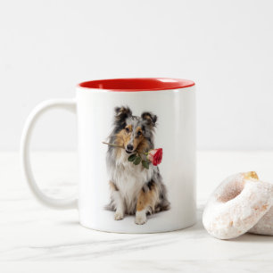 Blå Merle Sheltie Kärlek Två-Tonad Mugg