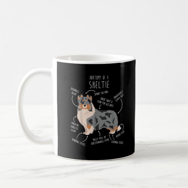Blå Merle Sheltie Shetland Sheepdog Anatomi, Rolig Kaffemugg (Vänster)