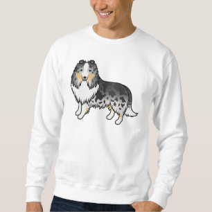 Blå Merle Shetland Sheepdog Sheltie Tecknad Hund Lång Ärmad Tröja