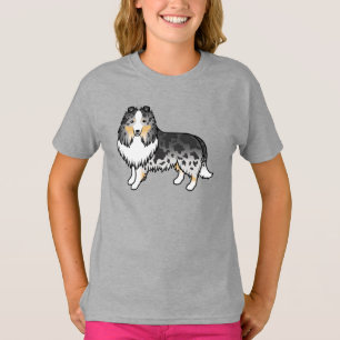 Blå Merle Shetland Sheepdog Sheltie Tecknad Hund T Shirt