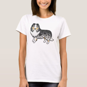 Blå Merle Shetland Sheepdog Sheltie Tecknad Hund T Shirt