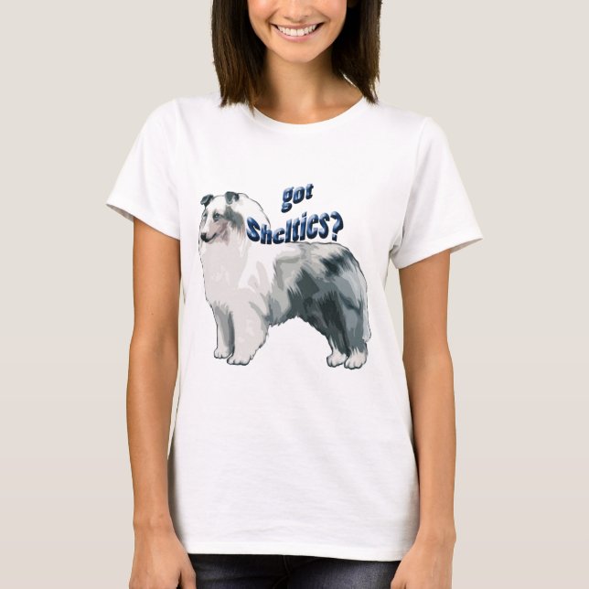 Blå Merle shetland Sheepdog T Shirt (Framsida)