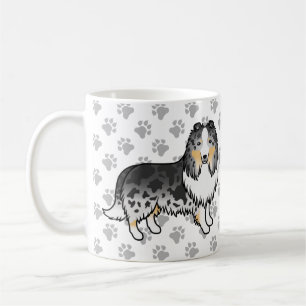 Blå Merle Shetland Sheepdog Tecknad Hund & Klor Kaffemugg