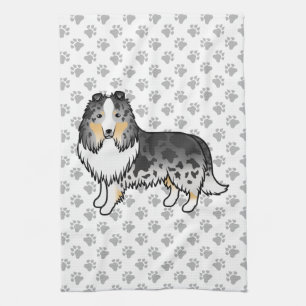 Blå Merle Shetland Sheepdog Tecknad Hund & Klor Kökshandduk