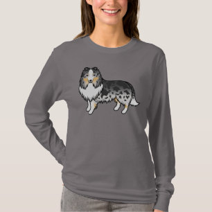 Blå Merle Shetlandsponken Sheltie Tecknad Hund T Shirt