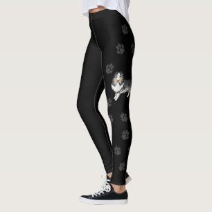 Blå Merle Shetlandsponskan Tecknad Hund & Tassar Leggings