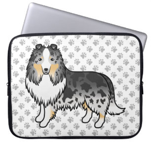 Blå Merle Shetlandsponskanin Tecknad Hund & Tassar Laptop Fodral