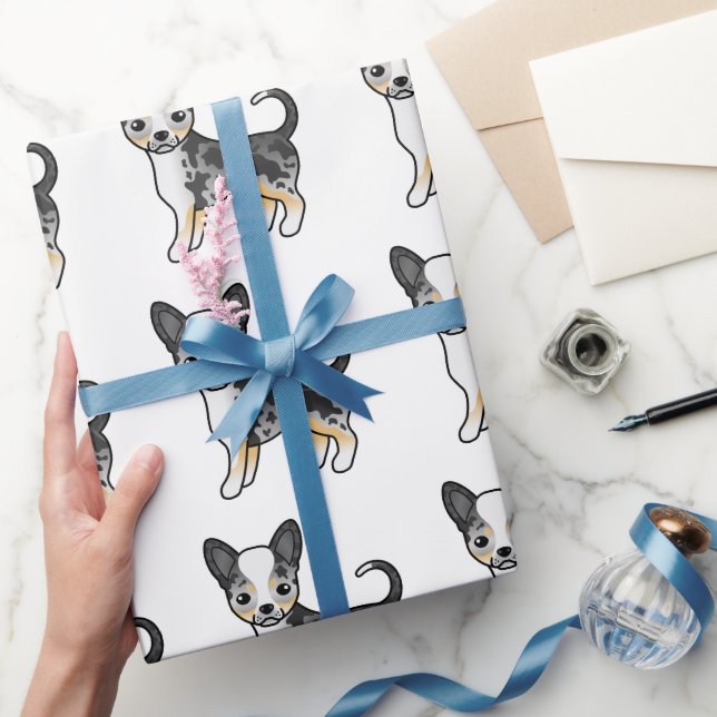 Blå Merle Slätpälsad Chihuahua Söt Hundmönster Presentpapper (Gifting)