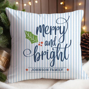 Blå Merry and Bright Anpassningsbar Jul Kudde