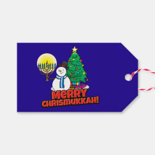 Blå "Merry Chrismukkah" Gift-Märkre Presentetikett