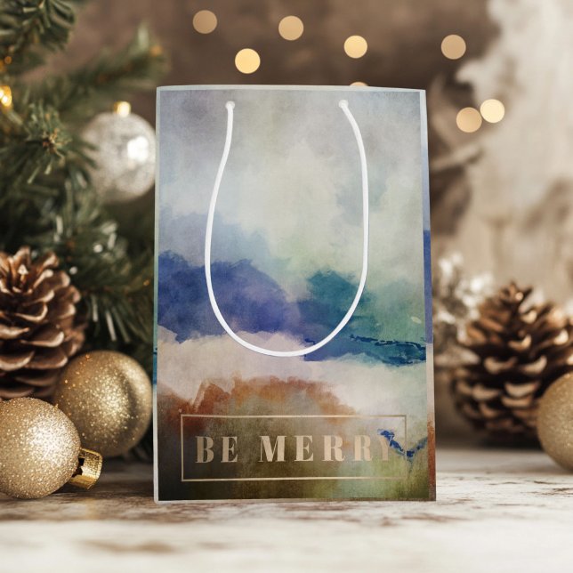 Blå merry-Helgdag (Be Merry Watercolor Gift Bag)
